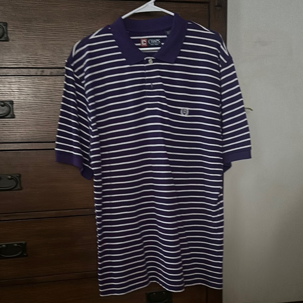 Chaps Men's Polo in Purple and White Stripes